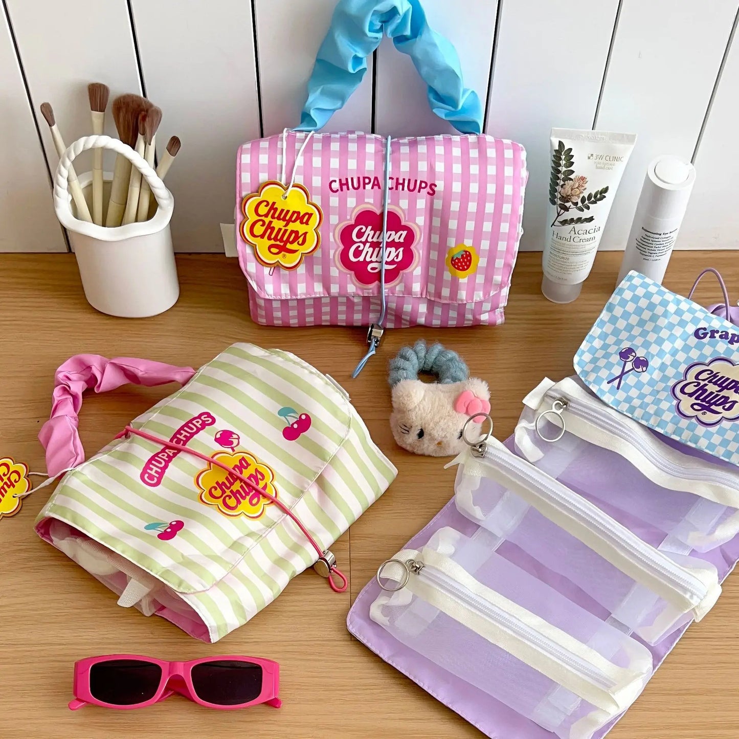 Ladies' Detachable Makeup Bag – 3-in-1 Portable Folding Storage Handbag with Bright & Playful Candy-Inspired Design