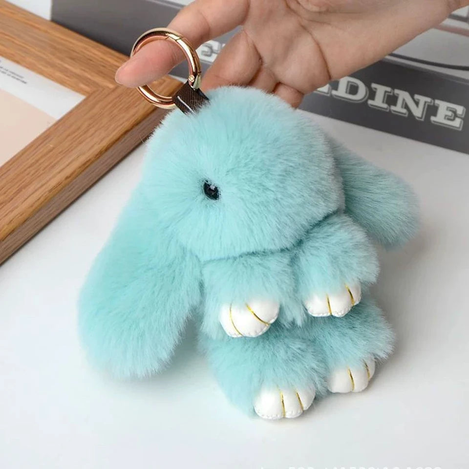 Fluffy Rabbit Fur Pompon Bunny Keychain – Cute Faux Fur Ball Charm, Multiple Colors