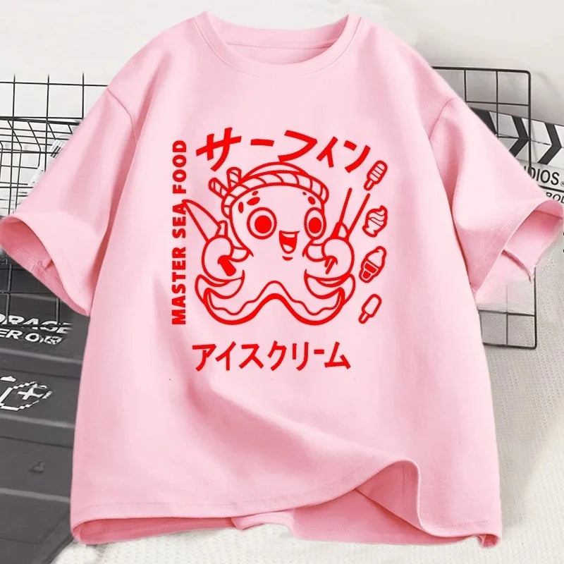 Japanese Octopus Graphic T-Shirt Front View – Y2K Kawaii Unisex Tee