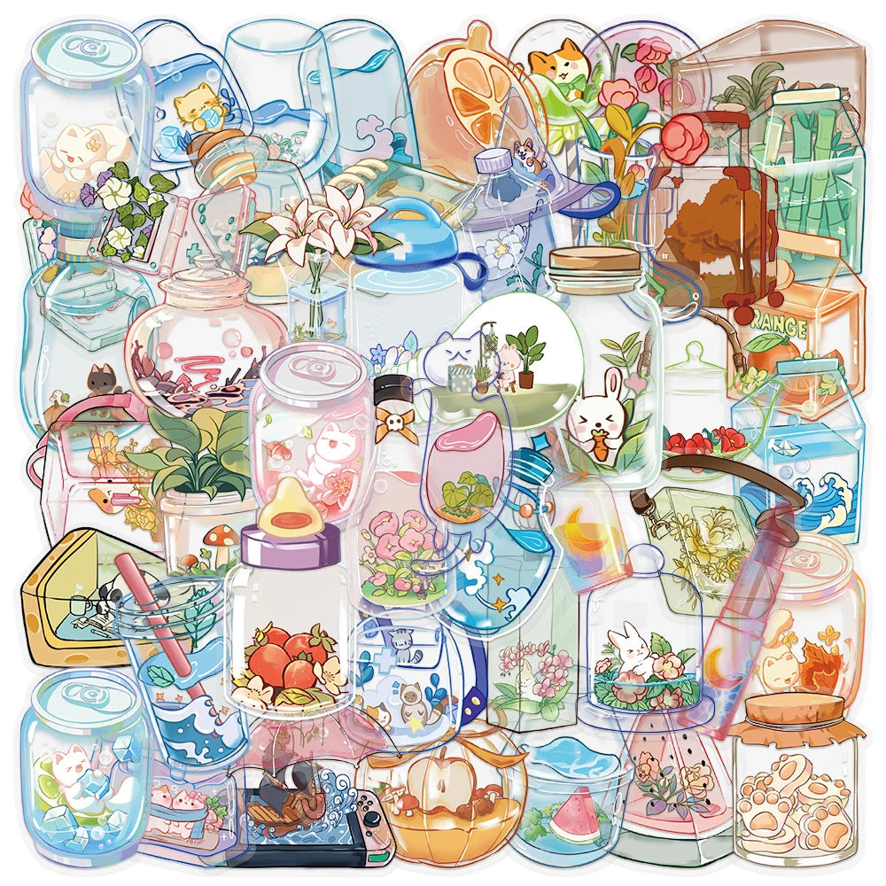 50pcs kawaii Japanese cartoon glass cup stickers for DIY crafts