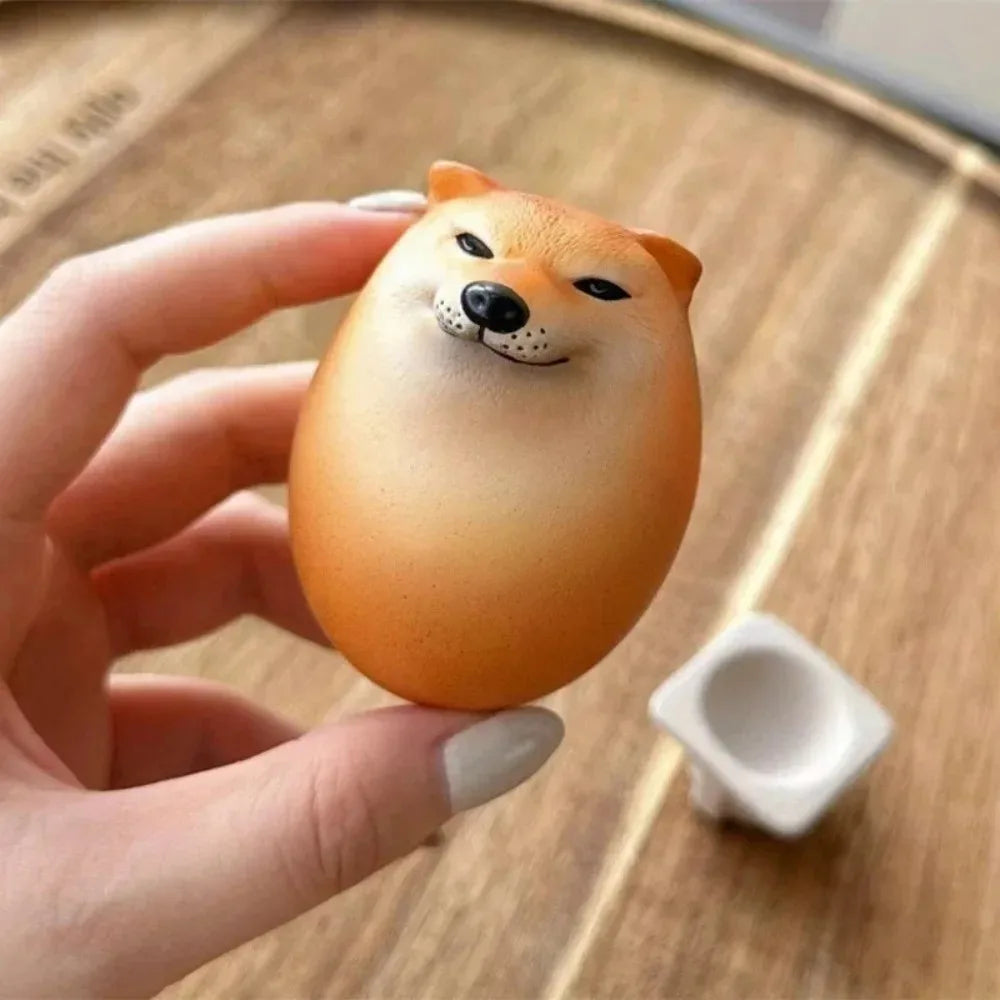 Japanese Shiba Inu Egg Desk Decor | Realistic PVC Dog & Egg Figurine for Home, Office & Christmas Gifts