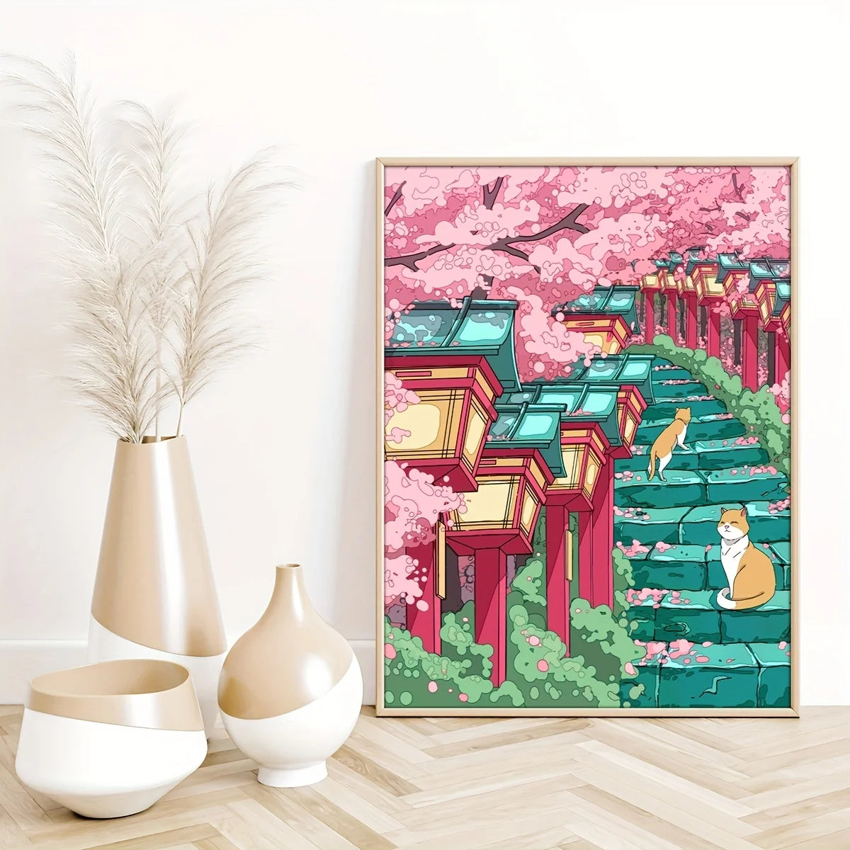 Japanese Cherry Blossom Anime Wall Art Poster – Pink Sakura Canvas Print for Modern Living Room Decor (Unframed)