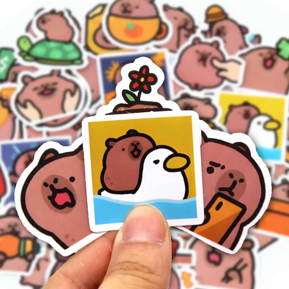 Cute capybara cartoon sticker designs waterproof vinyl decal set