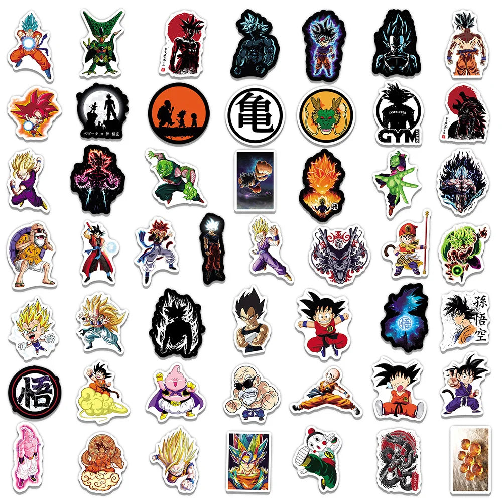 10/30/50/100PCS Dragon Ball Stickers – Son Goku Anime Cartoon Decals for Laptop, Skateboard, Water Bottle, PVC Waterproof Stickers