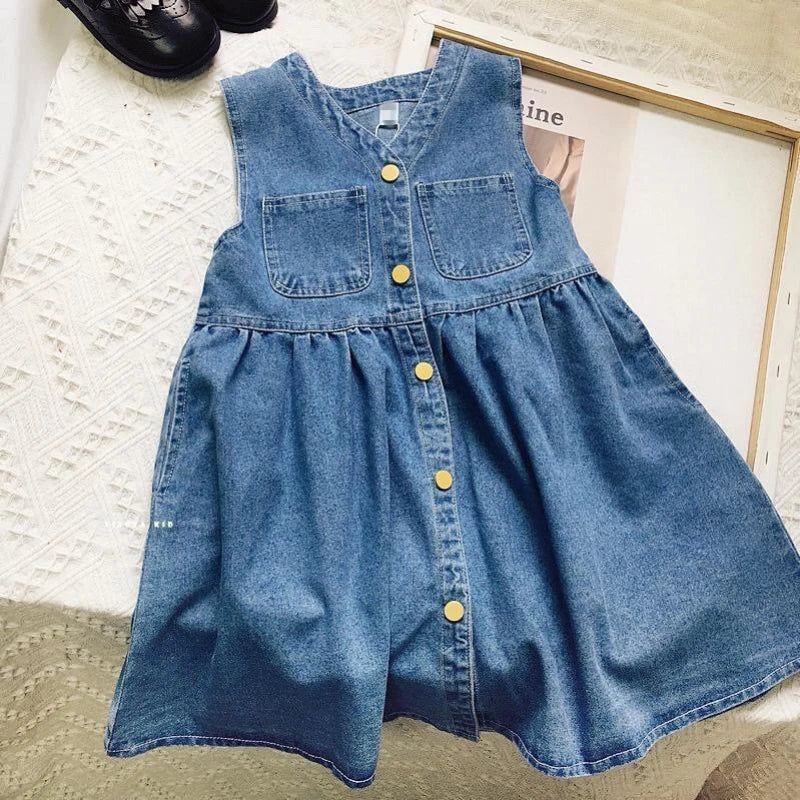 Kawaii Sleeveless Denim Mini Dress – Casual Harajuku Style for Spring & Autumn, S–L