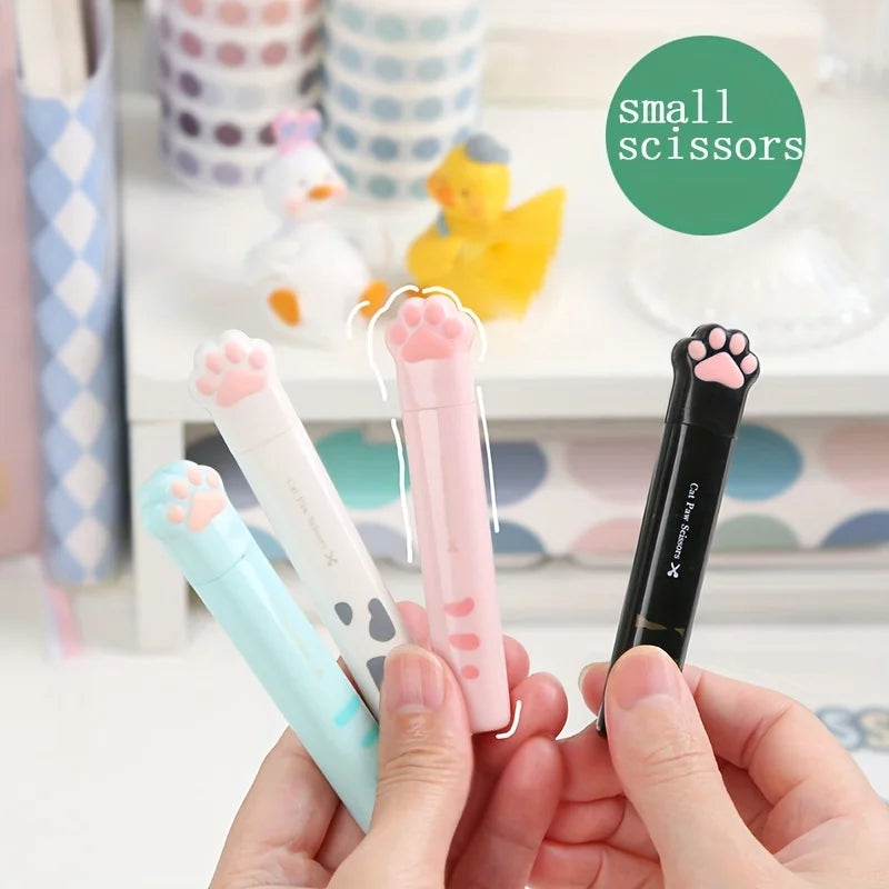 Cute cat paw design on compact portable craft scissors