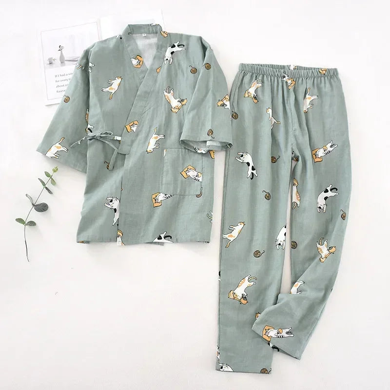 Women’s Japanese cotton kimono pajama set
