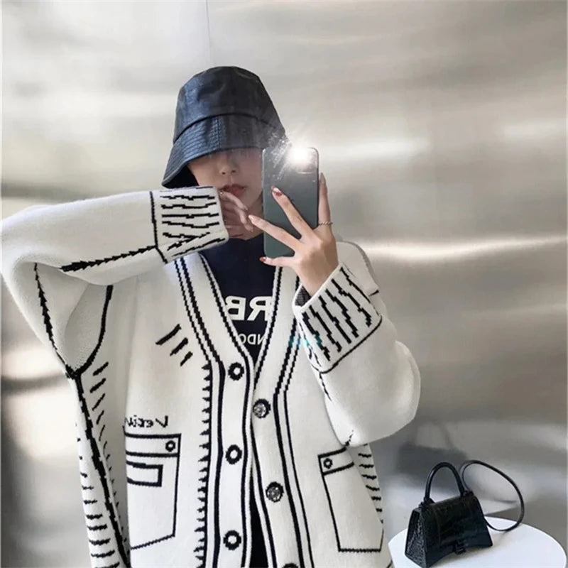 Fashionable long sleeve graffiti cardigan for women