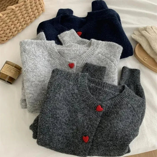 kawaii wool knitted heart cardigan for women