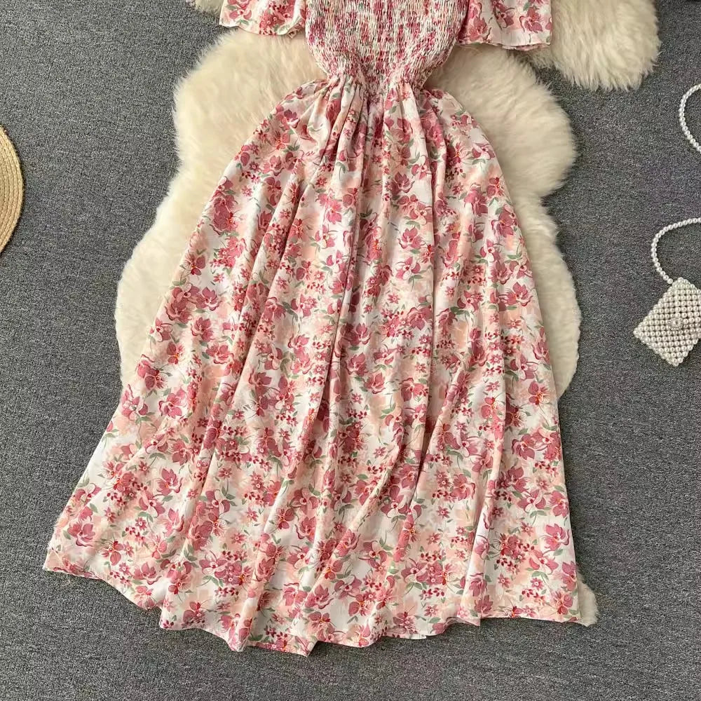 Floral Print Long Summer Dress for Women – Off-Shoulder Straps, Lightweight Maxi Dress, Beach, Garden Party, Summer Outfit