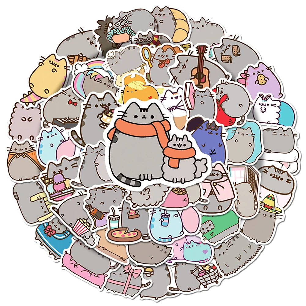 50PCS kawaii chunky cat stickers for phone, laptop, and notebook
