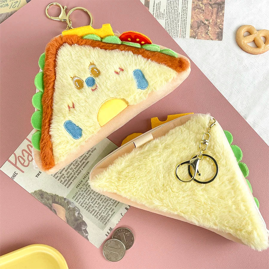 Kawaii Sandwich Plush Coin Purse – Cute Large Capacity Money Bag & Keychain