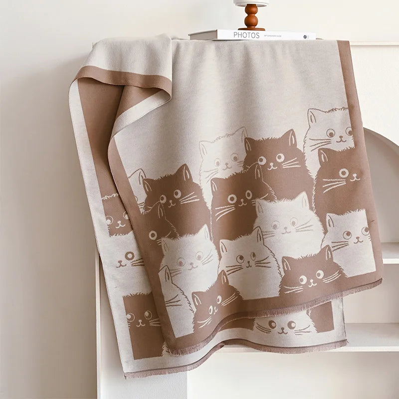 Cute Cat Ladies’ Scarf – Soft Polyester Autumn & Winter Wrap | 65×180cm Cozy Kawaii Cat Print Shawl