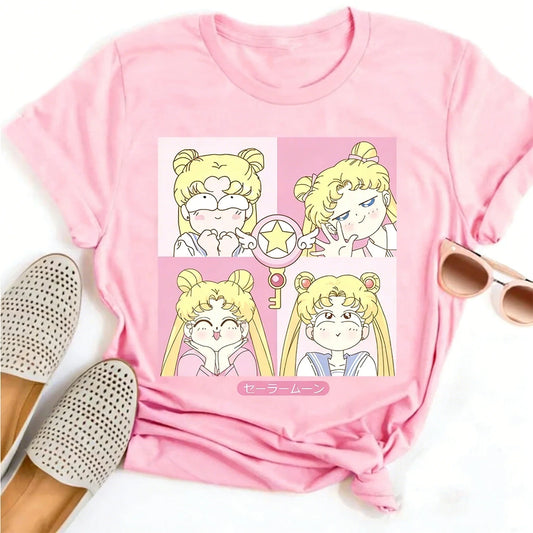 Sailor Moon Pink Anime T-Shirt | Cute Kawaii Graphic Tee for Women & Teens