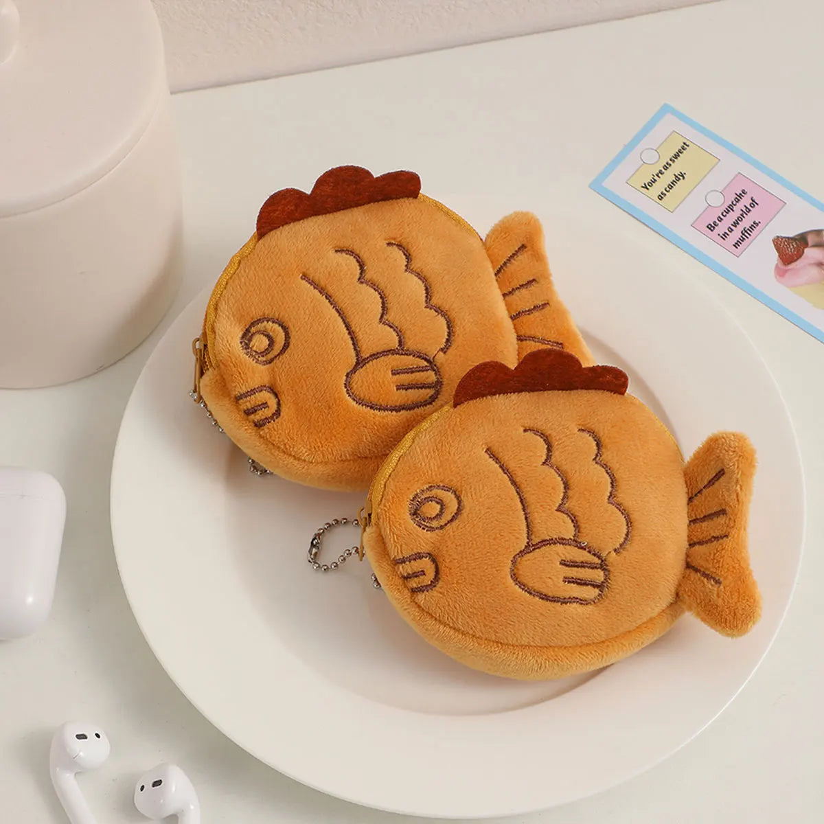 Kawaii Taiyaki Coin Purse Plush Wallet | Cute Japanese Fish Cake Pouch | Mini Zipper Bag for Coins Keys Earphones | Kids Gift | Soft Polyester Organizer