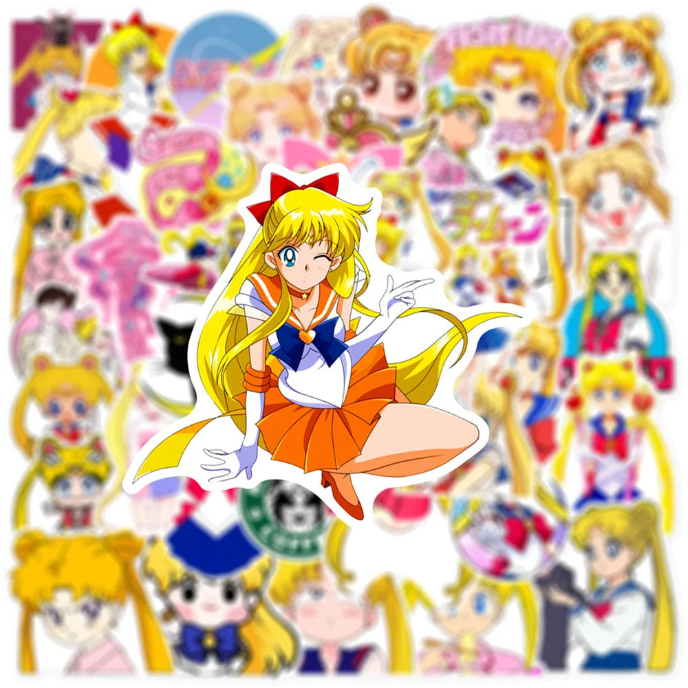 10/30/50pcs Sailor Moon Stickers Pack – Cute Japan Anime Cartoon Vinyl Decals for Kids, DIY Crafts, Luggage, Laptop & Aesthetic Decoration