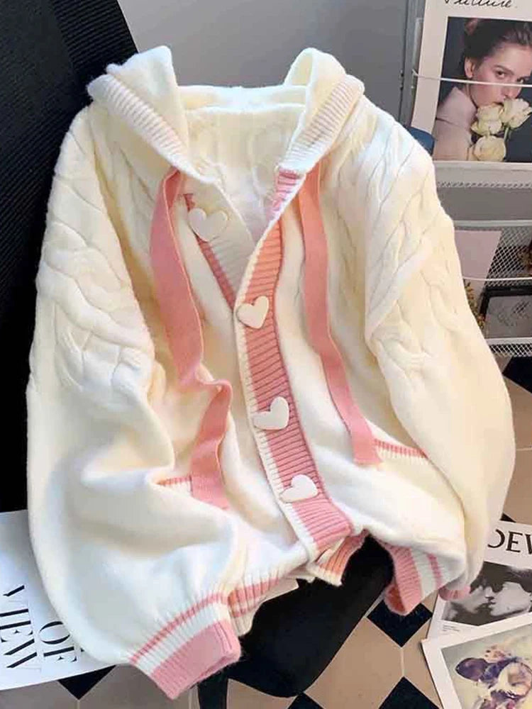 Kawaii hooded cardigan with heart buttons