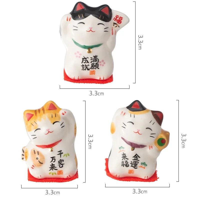 3pcs mini Japanese Maneki Neko lucky cat ceramic figurines set for home decor