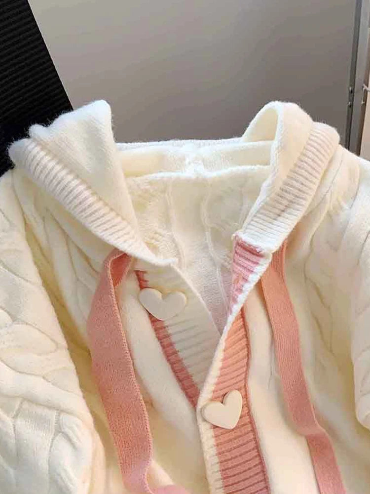 Kawaii hooded cardigan with heart buttons