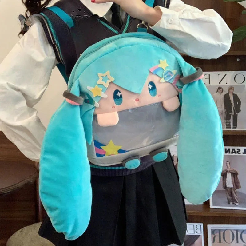 Front view Hatsune Miku cute cartoon backpack large capacity school bag