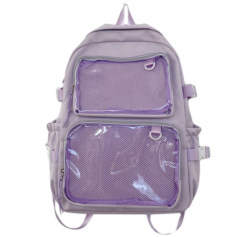 Japanese Ita Backpack – Transparent Kawaii School Bag for Girls | Nylon Anime Pin Display Bag for College & Cons