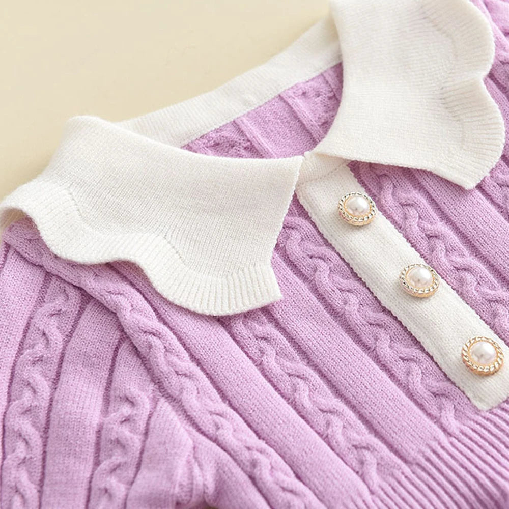 Girls winter knit sweater dress with ruffle details