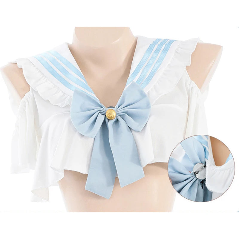 Sailor Dream Ruffle Set – White & Baby Blue (Japan-Inspired Loungewear)