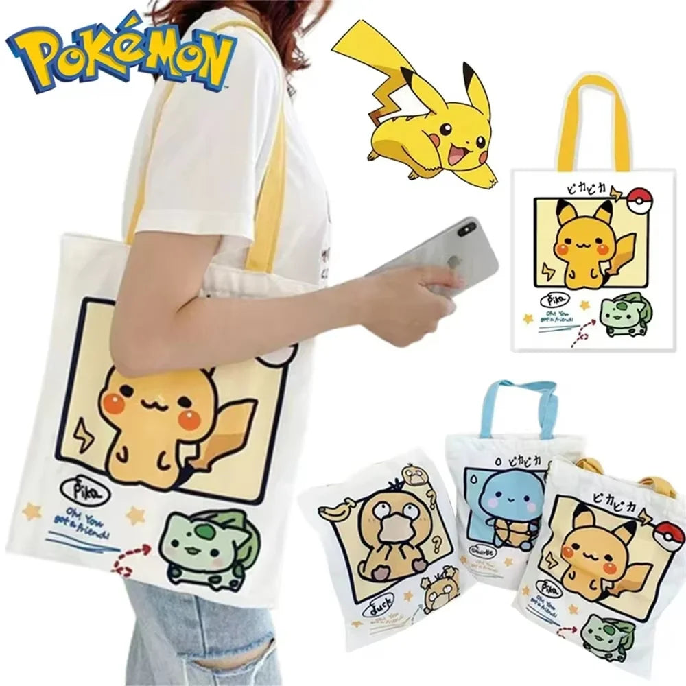 Kawaii Pokémon canvas tote bag for school, travel, or shopping