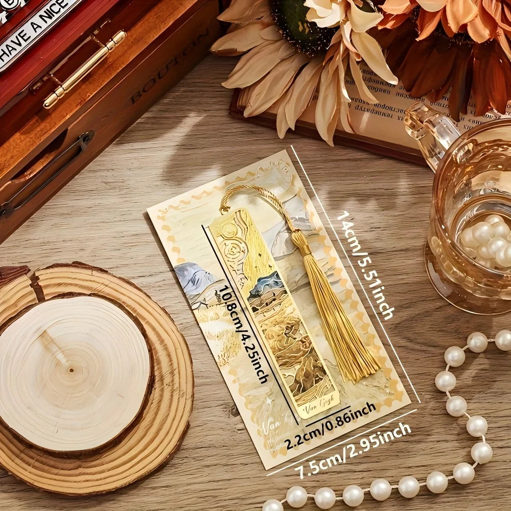 Vintage Oil Painting Metal Bookmarks with Hollow Design & Long Tassel – Perfect Stationery Gift for Book Lovers & Book Clubs