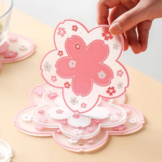 Cherry Blossom Silicone Cup Coaster – Sakura Non-Slip Heat Resistant Mug Mat, Japanese Kawaii Coffee Tea Coaster, Cute Desk Kitchen Table Decor