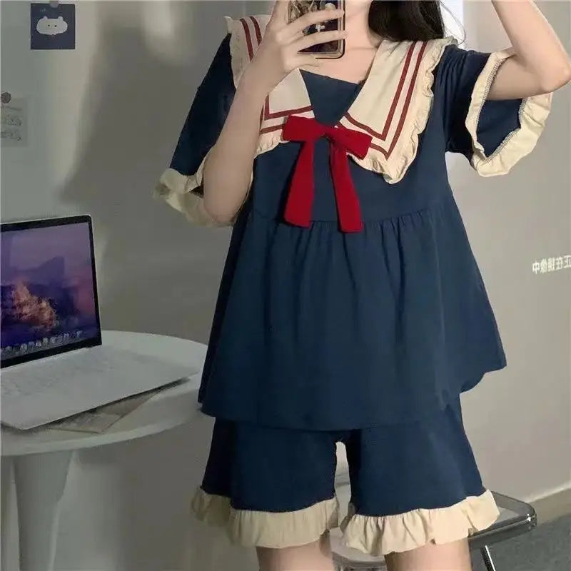 Kawaii school uniform style pajama set for women