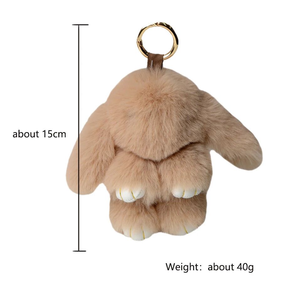 Fluffy rabbit fur pompon bunny keychain