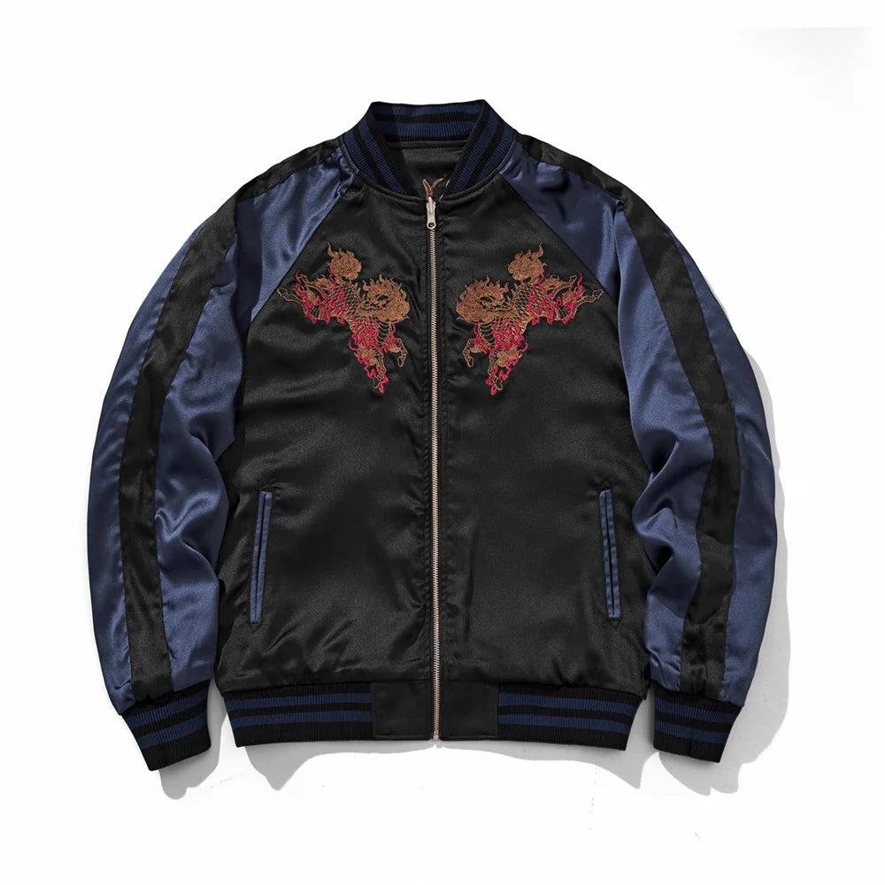 Japanese Dragon Embroidered Jacket | Unisex Streetwear Bomber | Retro Sukajan Style