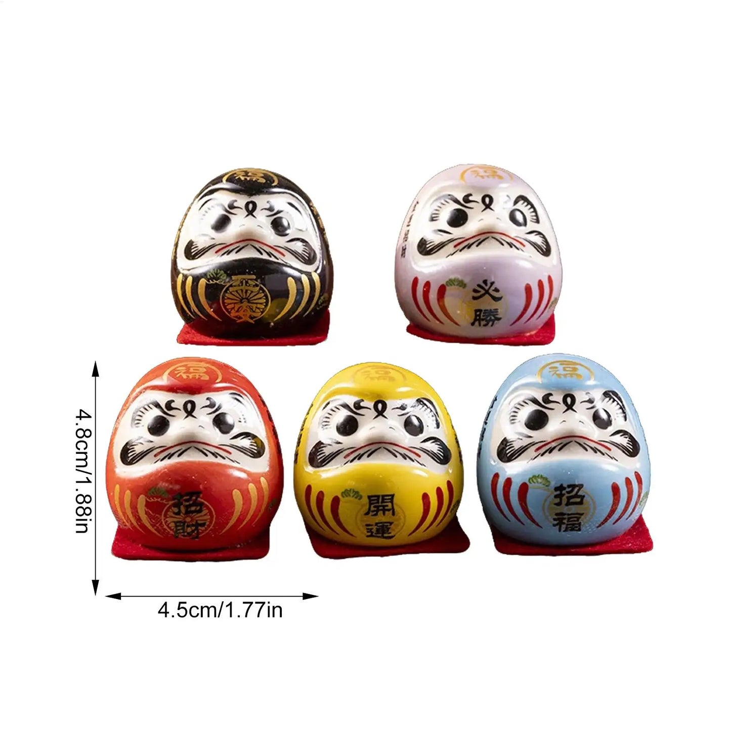 5pcs Mini Japanese Daruma Doll – Ceramic Lucky Charms for Desk, Home, and Gifts, 4.5cm Portable Collectible