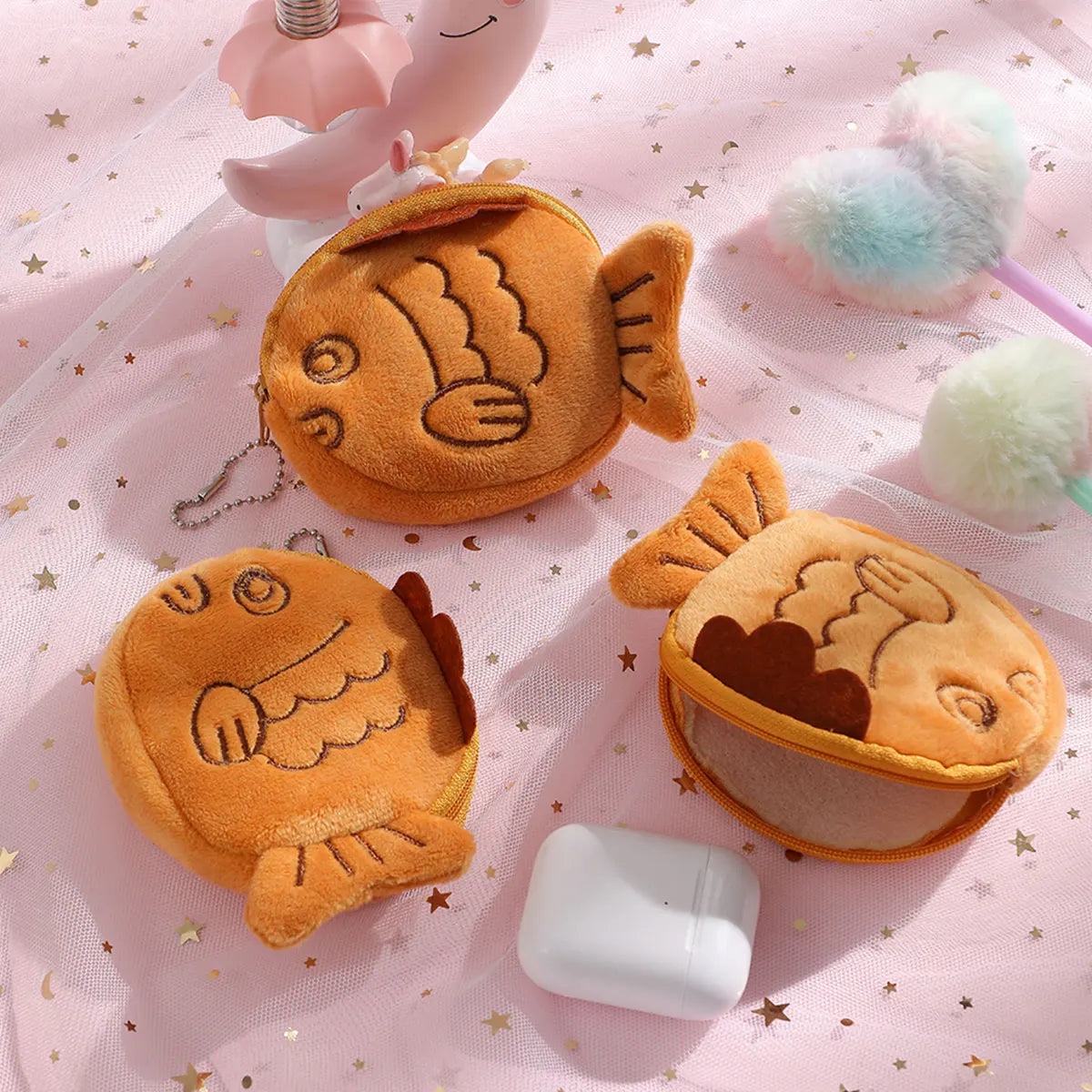 Kawaii Taiyaki coin purse plush wallet in light brown