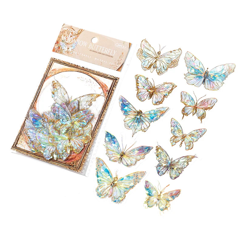 20PCS Aesthetic Laser Butterfly Stickers | Shiny Holographic Scrapbooking & Phone Decor