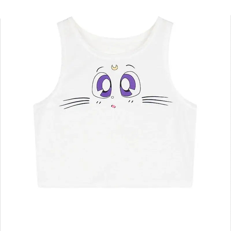 Harajuku Sailor Cat Micro Crop Top Front View – Sexy Anime Vest