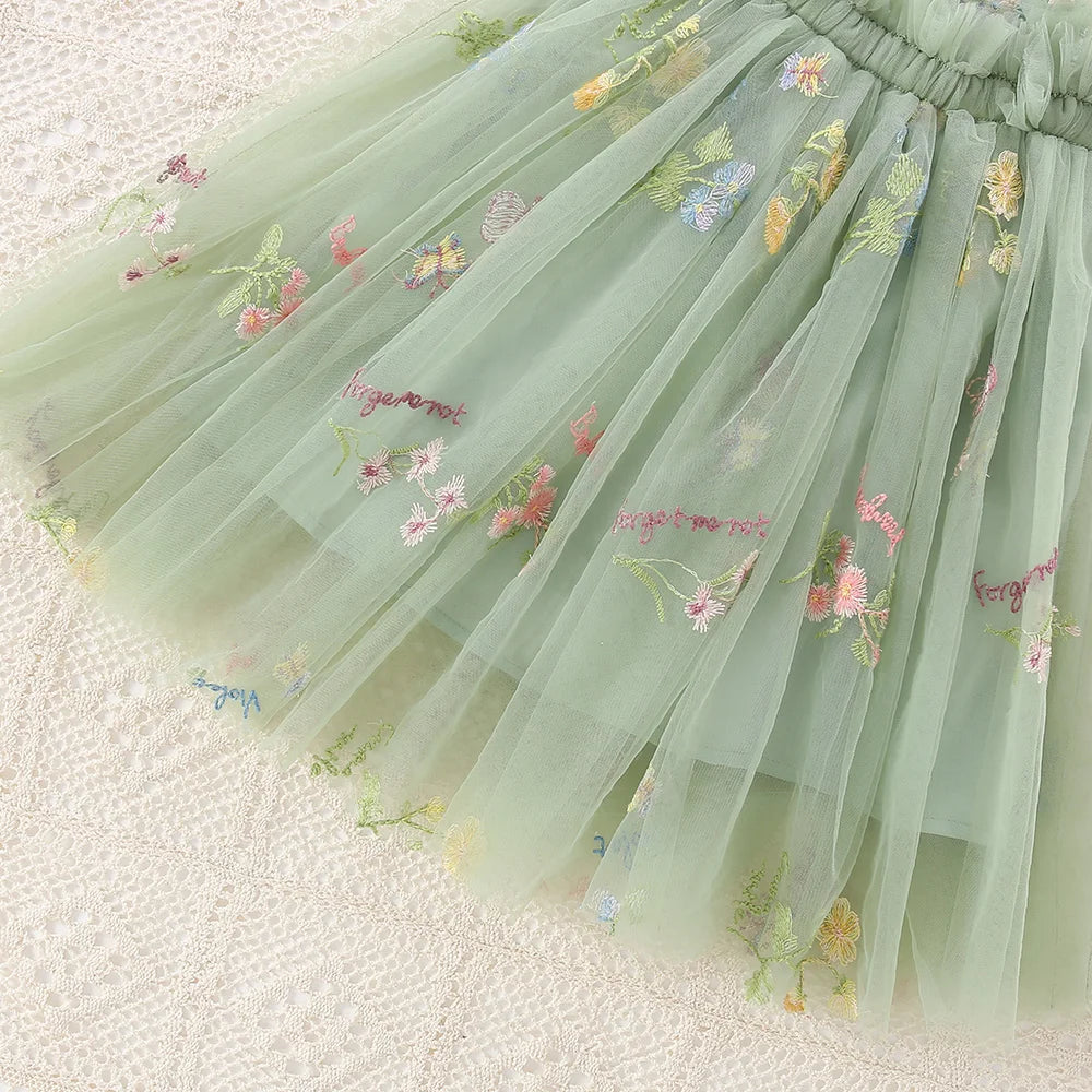 Fairy Princess Toddler Girls Tutu Dress – Mesh Bow Fuffy Tulle Dress with Embroidered Flowers, Summer Baby Girls Party & Casual Wear