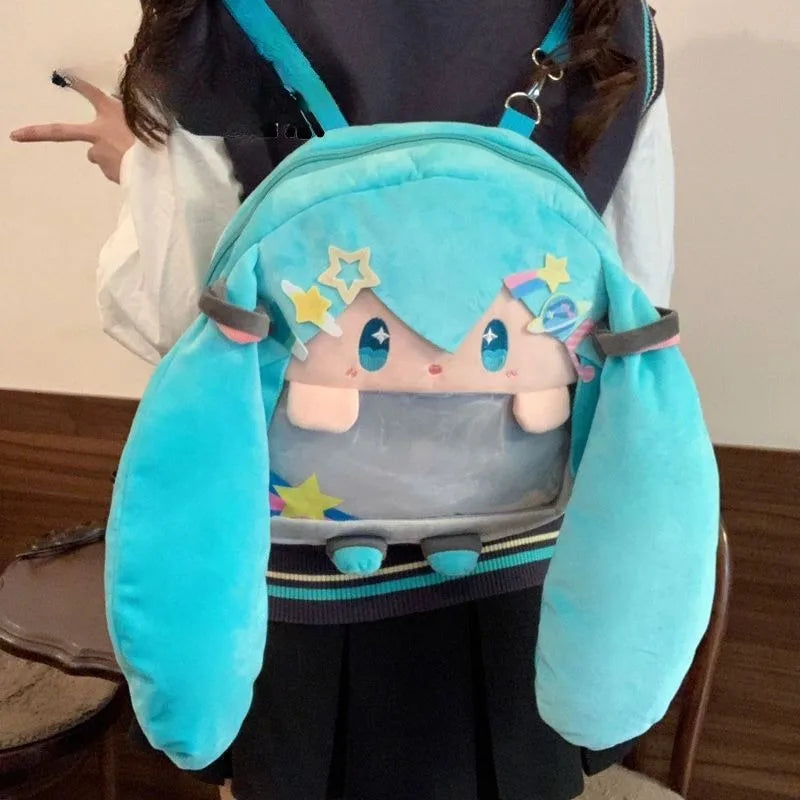 Front view Hatsune Miku cute cartoon backpack large capacity school bag