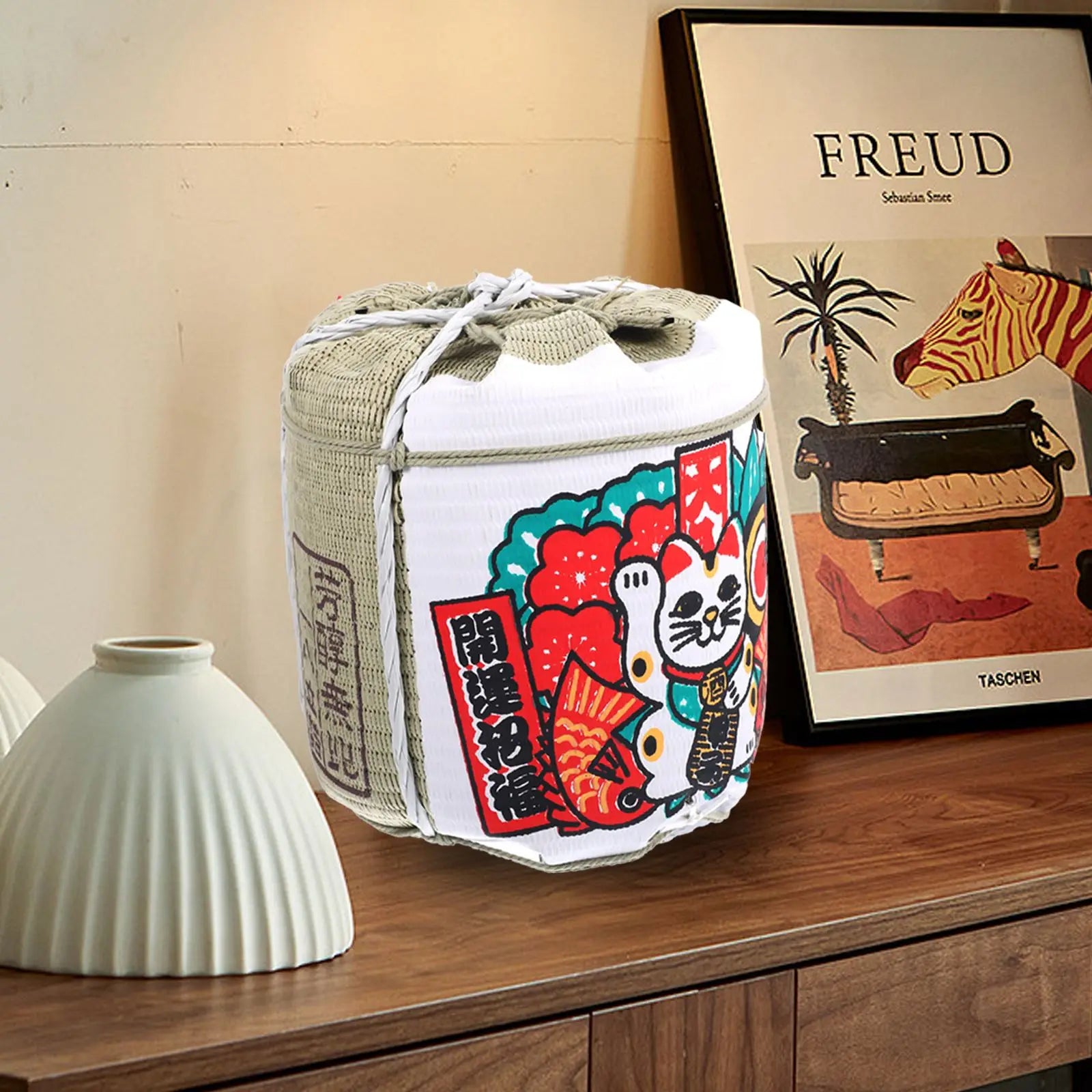 Japanese style sake barrel decoration for restaurant or home