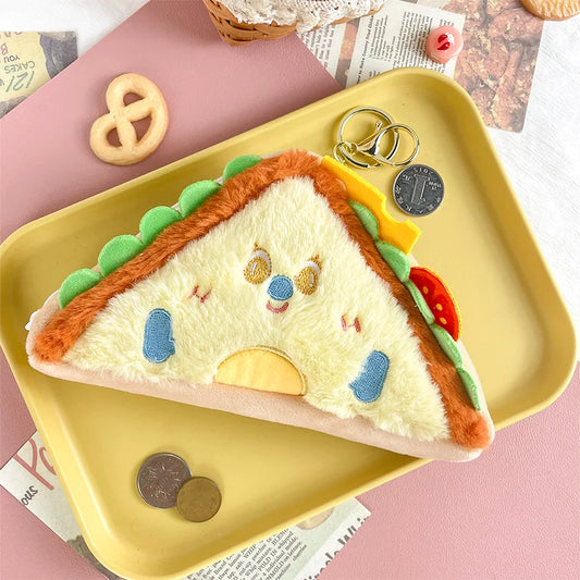 Kawaii sandwich plush coin purse with large capacity – cute money bag and keychain pendant