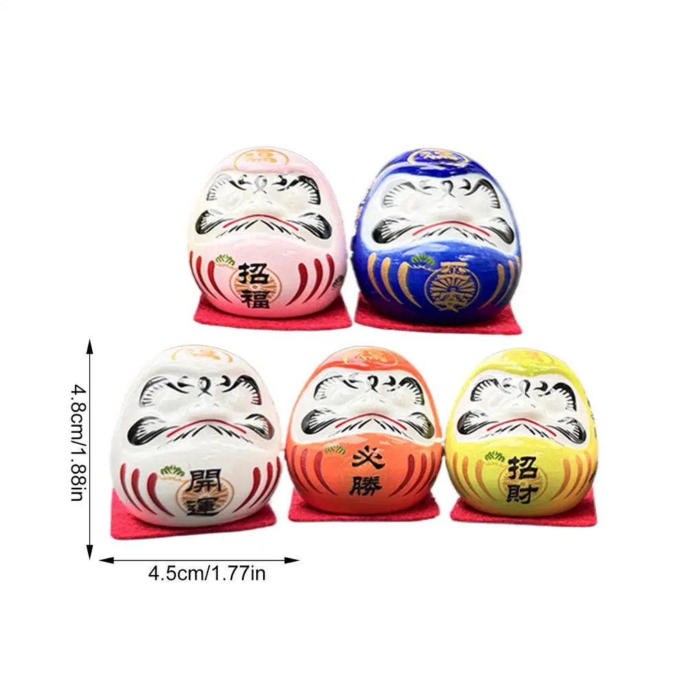 5pcs Mini Japanese Daruma Doll – Ceramic Lucky Charms for Desk, Home, and Gifts, 4.5cm Portable Collectible