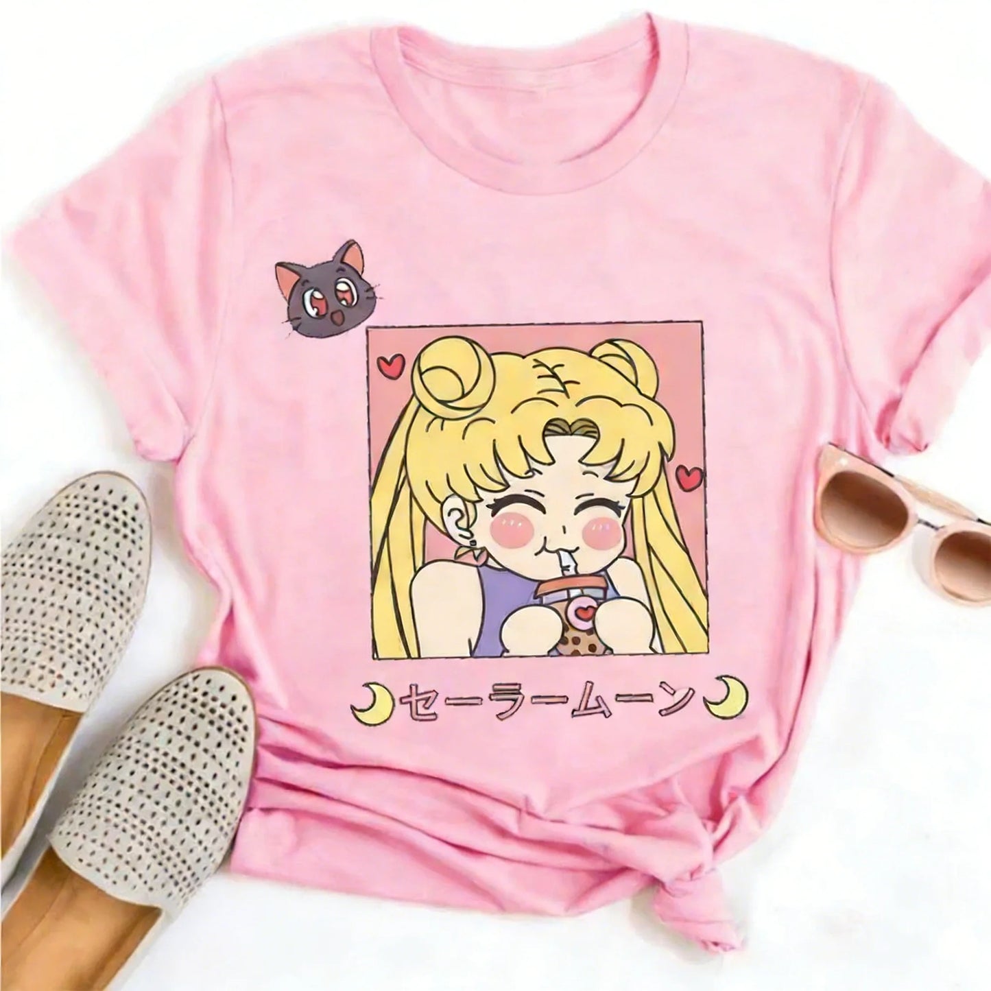 Sailor Moon Pink Anime T-Shirt | Cute Kawaii Graphic Tee for Women & Teens