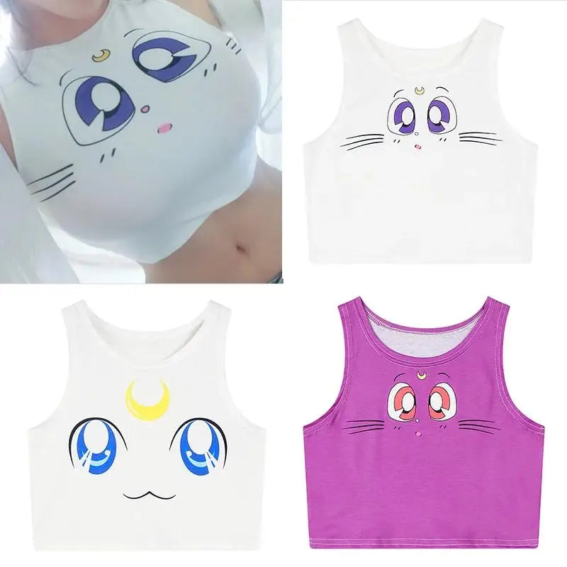 Harajuku Sailor Cat Micro Crop Top Front View – Sexy Anime Vest