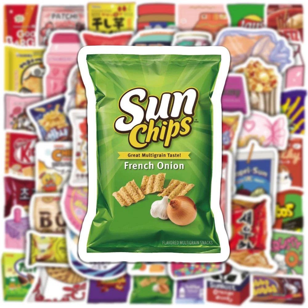50-piece kawaii cartoon snack food waterproof sticker pack