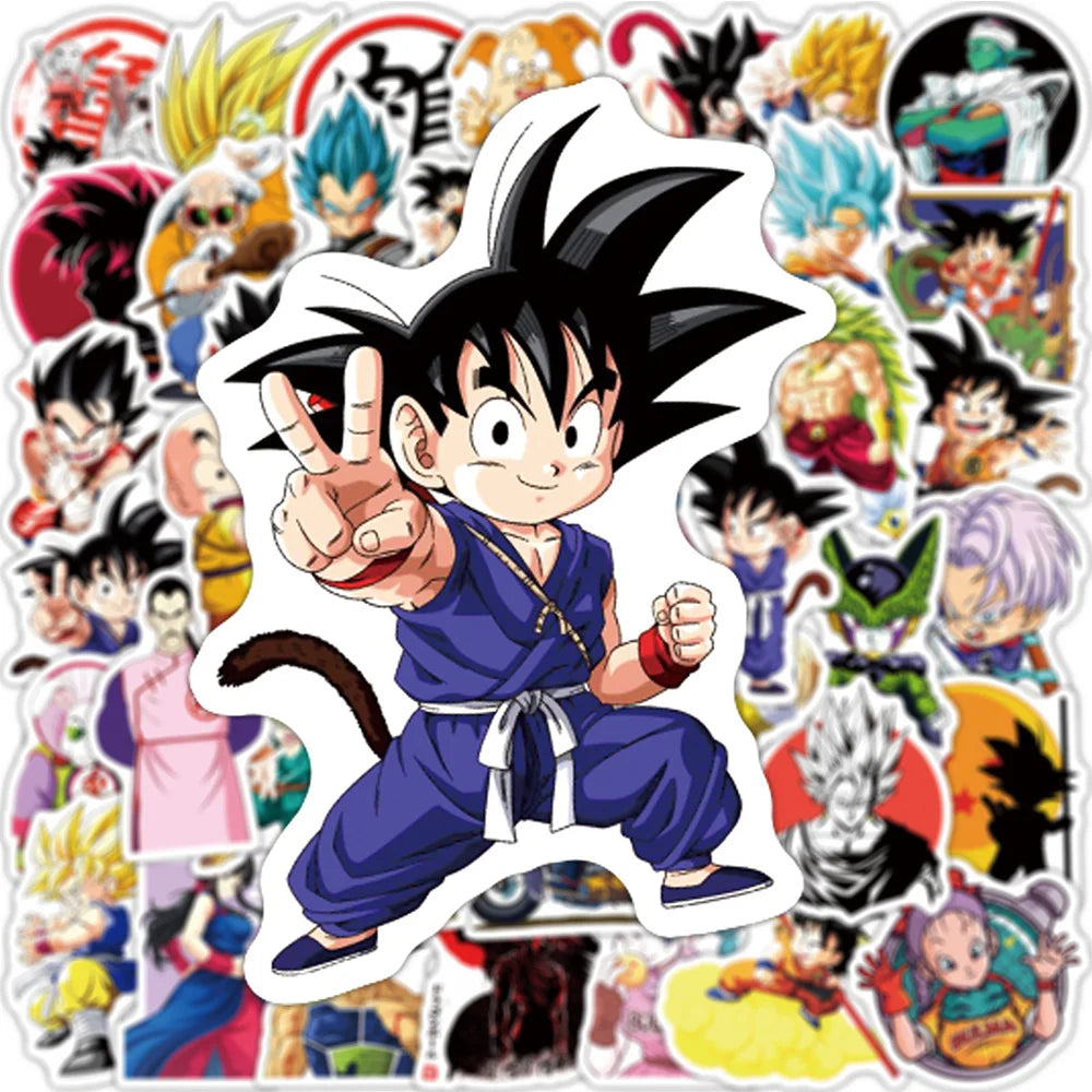 10/30/50/100PCS Dragon Ball Stickers – Son Goku Anime Cartoon Decals for Laptop, Skateboard, Water Bottle, PVC Waterproof Stickers