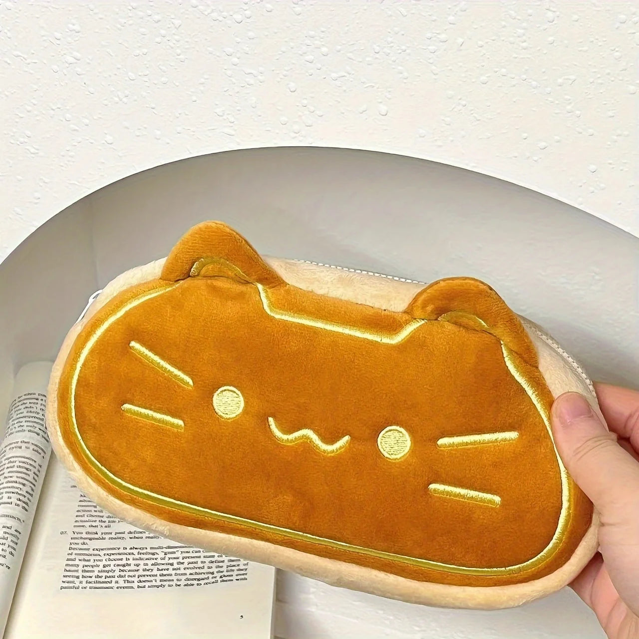 Caramel Cat Plush Pen Case – Large Capacity Pencil Pouch for Kids & Students