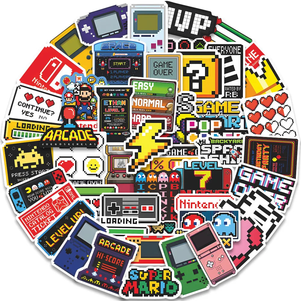 Retro gaming stickers pack of 50 pieces