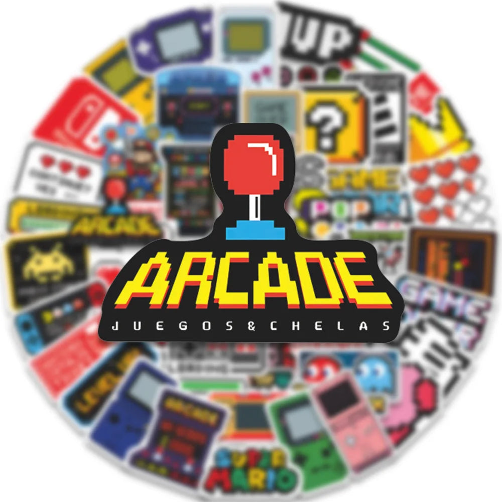 50PCS Retro Gaming Stickers Pack | Classic Game Console & Cartoon Decals for Laptop, Skateboard, Car, Motorcycle, Helmet, Water Bottle | Gamer Aesthetic Vinyl Stickers