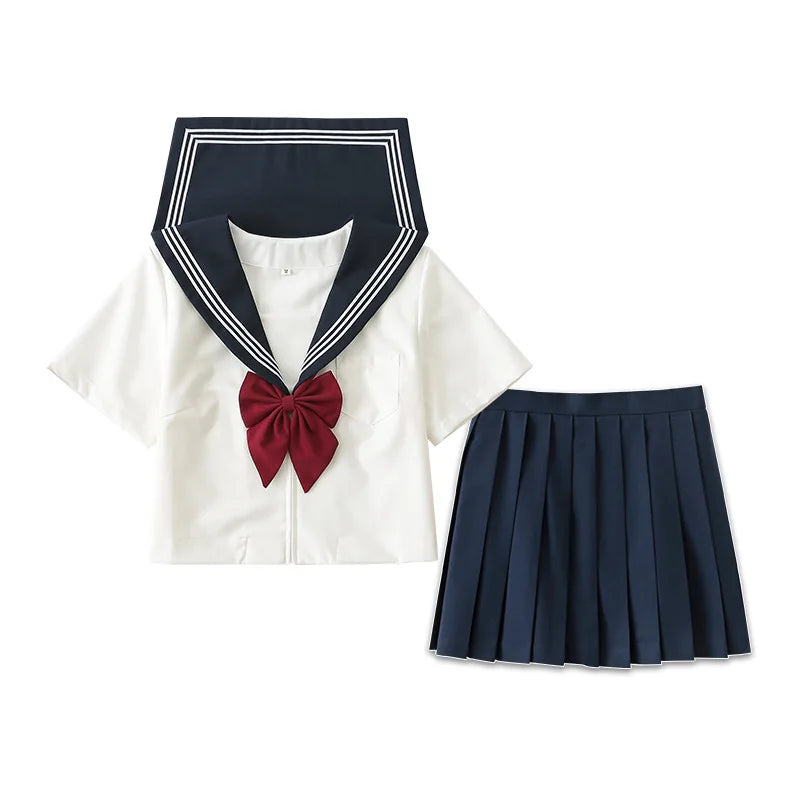 Japanese JK Sailor School Uniform – White & Red Tie Set